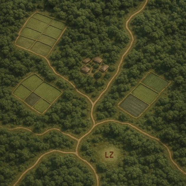 Stylized map of a Vietnam War skirmish zone