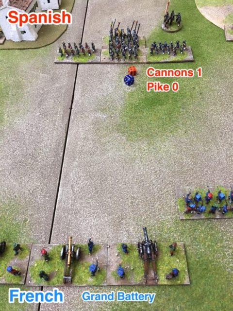 DBA-RRR-485 French cannon destroy Spanish Pikes